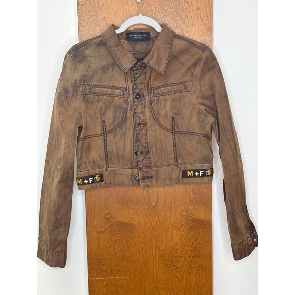Marithe Francois Girbaud Denim Sz S Jacket MFG Logo Light Chocolate Rockabilly - Picture 2 of 13